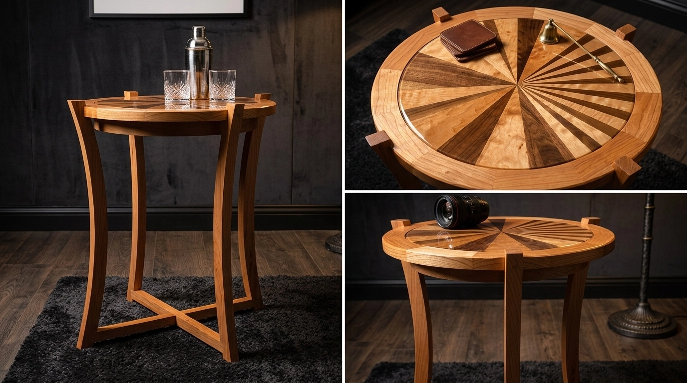 Custom handmade side table made of maple, walnut, and cherry